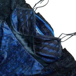 Betsey Johnson New York 90's black label silk black lace overlay blue dress sz 8